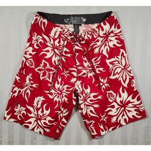 Point Zero Mens Red White Floral Tribal Boardshorts Swim Trunks Size L Cargo